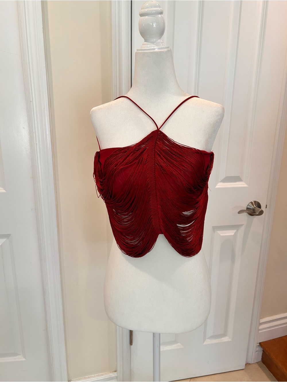 Edikted Red Fringe Halter Crop Top Y2K Festival Party Club Top Small - Picture 2 of 6